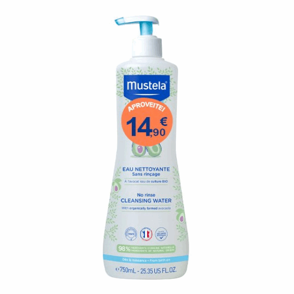 Mustela Água de Limpeza s/Enxaguar 750ml Formato XL Preço Especial