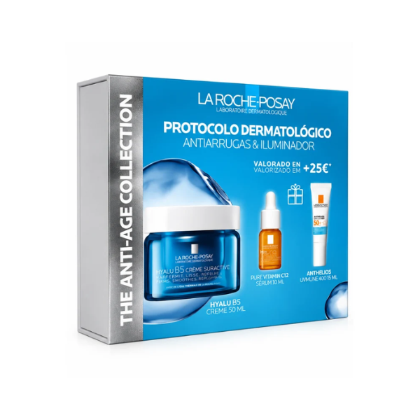 La Roche Posay Coffret Protocolo Antirrugas Iluminador Creme Hyalu B5 Suractivated + OFERTA Minis Anthelios e Serum Vitamin C12