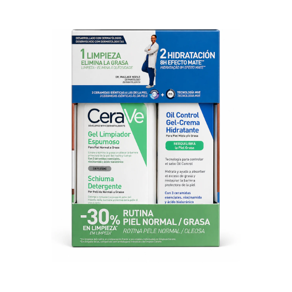 CeraVe Coffret Rotina Pele Normal a Mista Gel Limpeza 236ml + Gel-Creme Oil Control 52ml