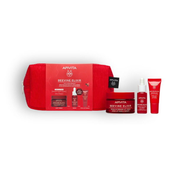 Apivita Coffret Beevine Elixir Creme Lift Rugas Firmeza Ligeiro 50ml + OFERTA Sérum 10ml + Creme Olhos&Lábios 5ml c/Bolsa