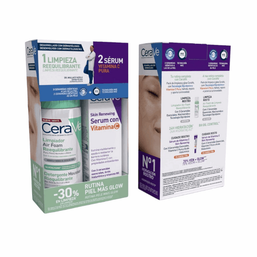 CeraVe Coffret Rotina Pele Mais Glow Espuma Reequilibrante 148ml + Sérum Vitamina C 30ml