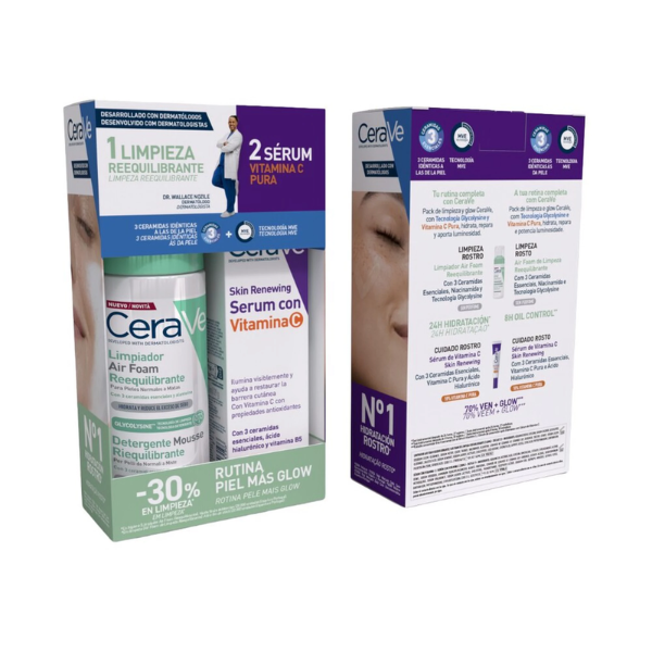 CeraVe Coffret Rotina Pele Mais Glow Espuma Reequilibrante 148ml + Sérum Vitamina C 30ml