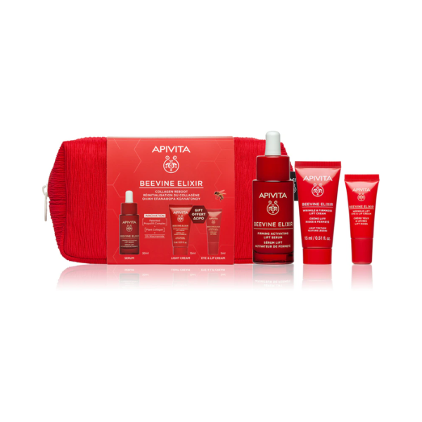Apivita Coffret Beevine Elixir Sérum Lifting Firmeza 30ml + OFERTA Creme Ligeiro 15ml + Creme Olhos&Lábios 5ml c/Bolsa