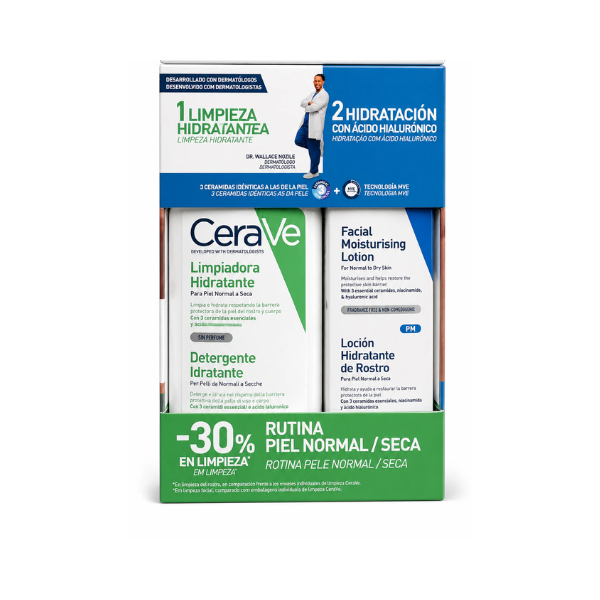 CeraVe Coffret Rotina Pele Normal a Seca Limpeza 236ml + Loção Hidratante Rosto 52ml