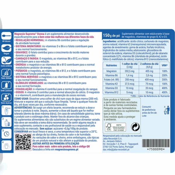 Magnesio Supremo Donna Cansaço Fadiga Bem-Estar Mulher Pó 150gr. + OFERTA Shaker