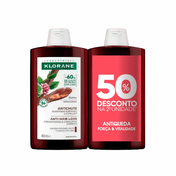Klorane Quinina e Edelvaisse BIO Champô Antiqueda 2x400ml 50% 2ªUnid.