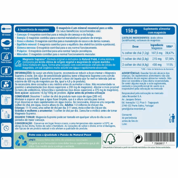 Magnesio Supremo Cansaço Fadiga Músculos Pó 150g