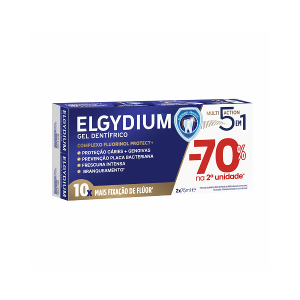 Elgydium Pasta Dentes Multiaction 5em1 Pack Duplo 2x75ml -70% 2ª Unid.