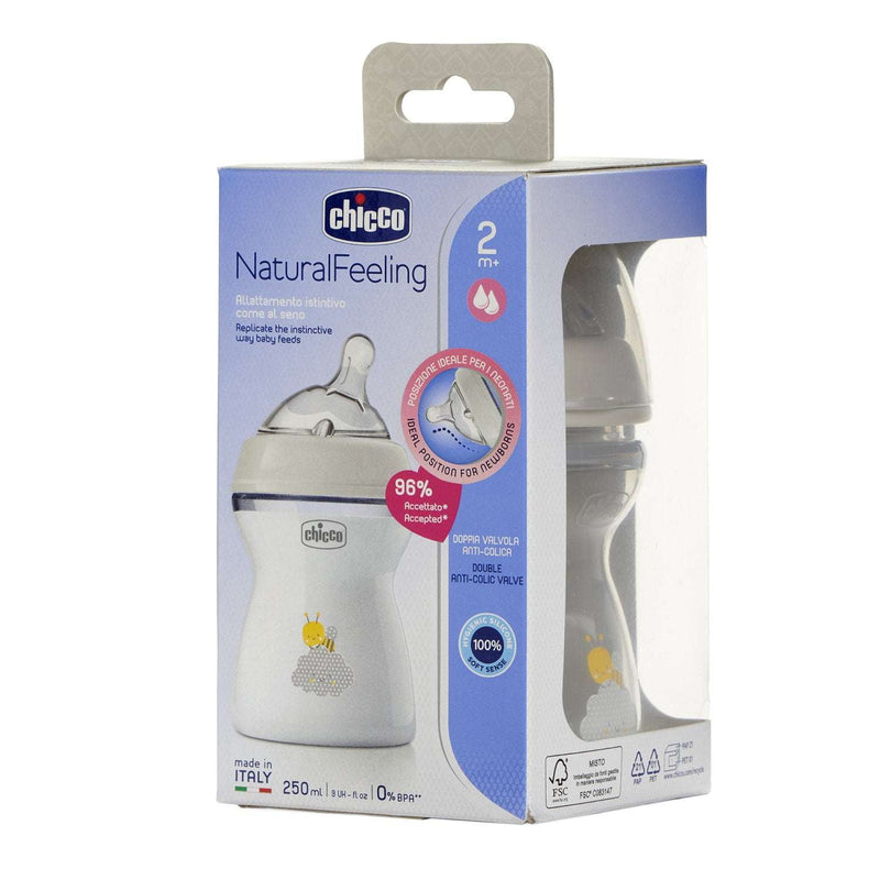 Chicco Biberão Anticólicas Natural Feeling 2M+ 250ml Fluxo Médio
