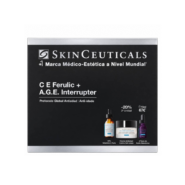 SkinCeuticals Coffret Protocolo Global Anti-Idade C E Ferulic Sérum 30ml + A.G.E. Interrupter Advanced Creme 48ml + OFERTA HA Intensifier Multi-Glycan 15ml