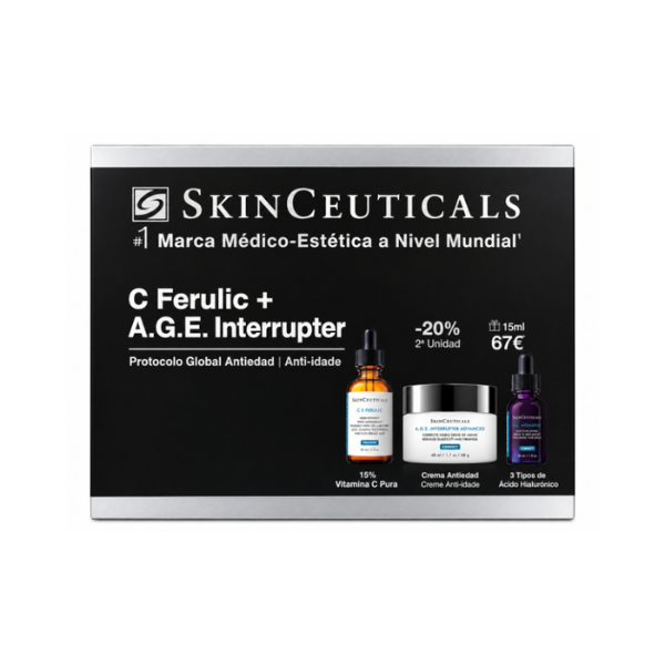 SkinCeuticals Coffret Protocolo Global Anti-Idade C E Ferulic Sérum 30ml + A.G.E. Interrupter Advanced Creme 48ml + OFERTA HA Intensifier Multi-Glycan 15ml