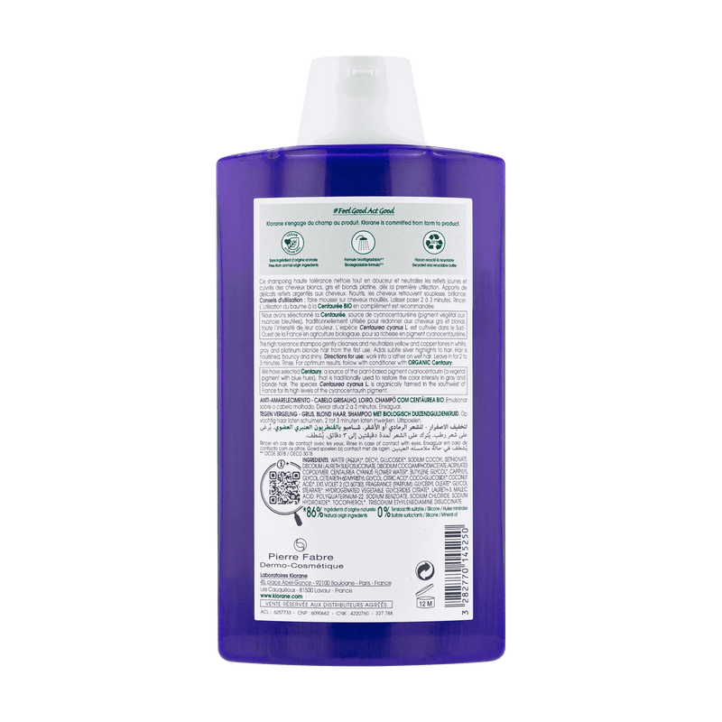 Klorane Centáurea BIO Champô Cabelos Grisalhos e Brancos