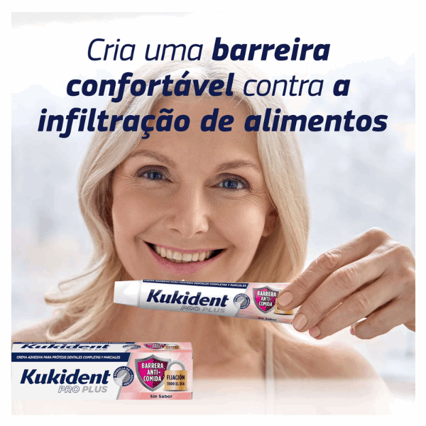 Kukident Pro Plus Sem Sabor Barreira Anti-Comida Creme Fixador Próteses Dentárias
