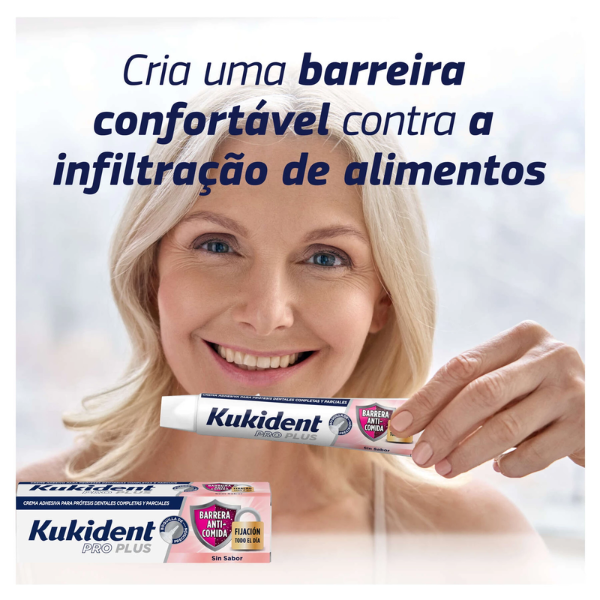 Kukident Pro Plus Sem Sabor Barreira Anti-Comida Creme Fixador Próteses Dentárias