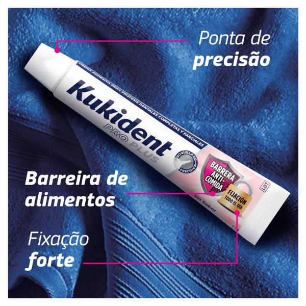 Kukident Pro Plus Sem Sabor Barreira Anti-Comida Creme Fixador Próteses Dentárias