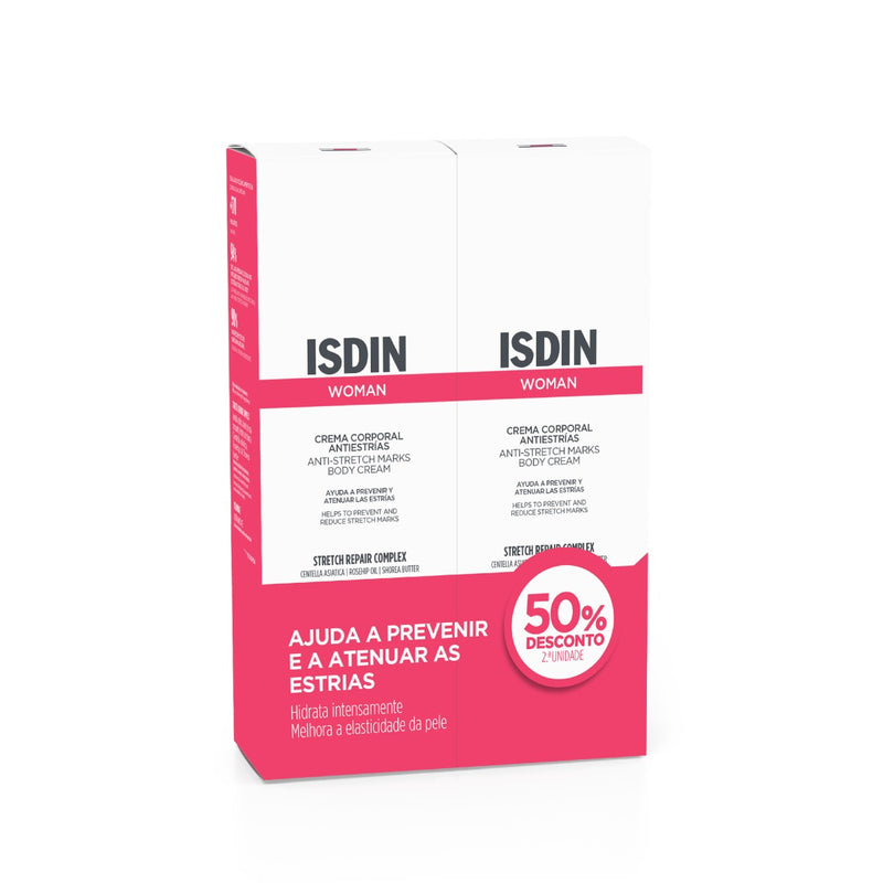Isdin Woman Crema Antiestrías PACK Dúo 2x250 ml -50% Descuento 2ª Unidad 