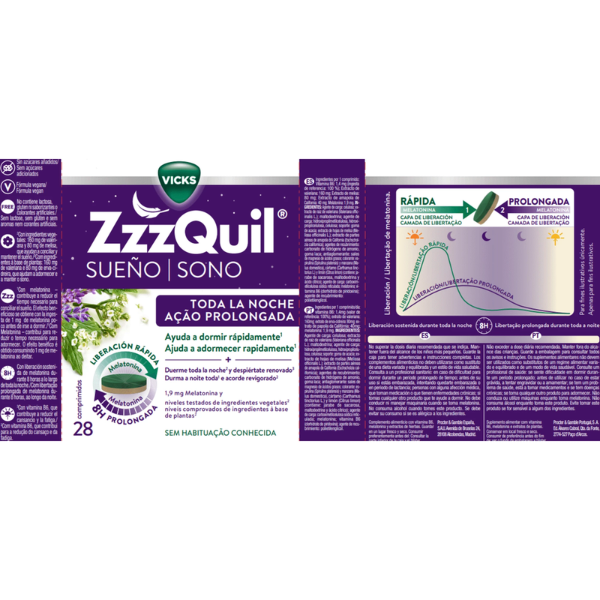 ZzzQuil Sono Ação Prolongada Melatonina 28cp.