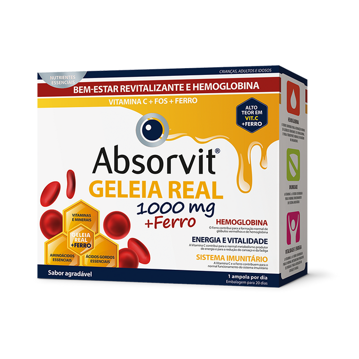 Absorvit Geleia Real 1000mg + Ferro 20 ampolas