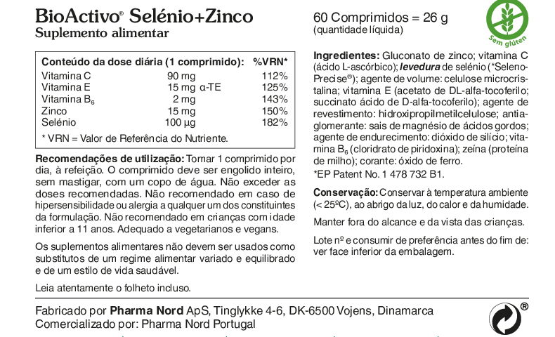 BioActivo Selénio + Zinco Comprimidos