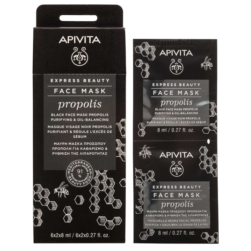 Apivita Express Beauty Máscara Preta Purificante e Seborreguladora Pele Oleosa Propólis 2x8ml