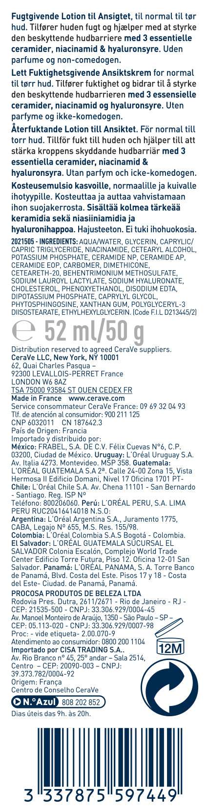 CeraVe Loção Facial Hidratante 52 ml