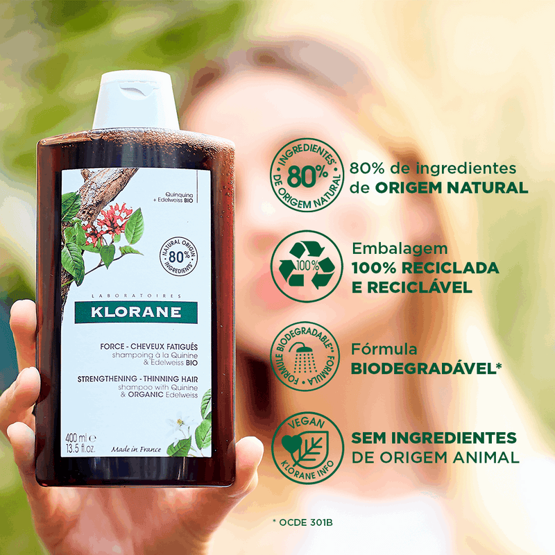 Klorane Quinina e Edelvaisse BIO Champô Antiqueda
